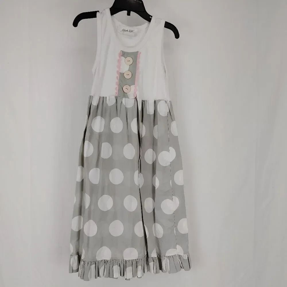 Hannah Kate White Tank Gray Polka Dot Dress Gown Long Girl's Size 5t